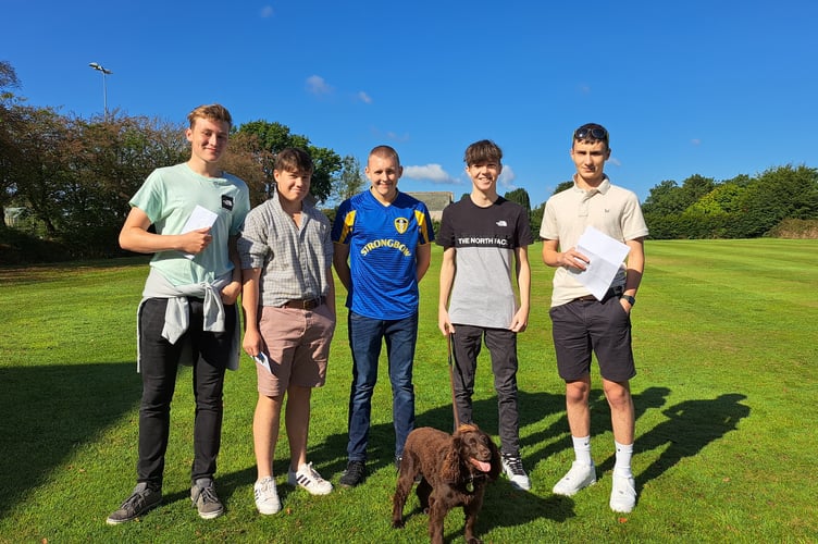 Shebbear College pupils (and a happy dog!) celebrate GCSE results