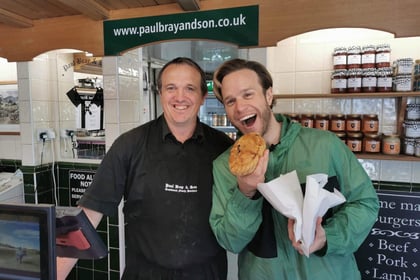 Olly Murs picks up a pasty in Saltash