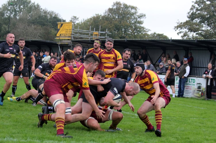 Launceston's Charlie Tummon in action against Okehampton during Saturday's Regional One South West clash at Polson Bridge.