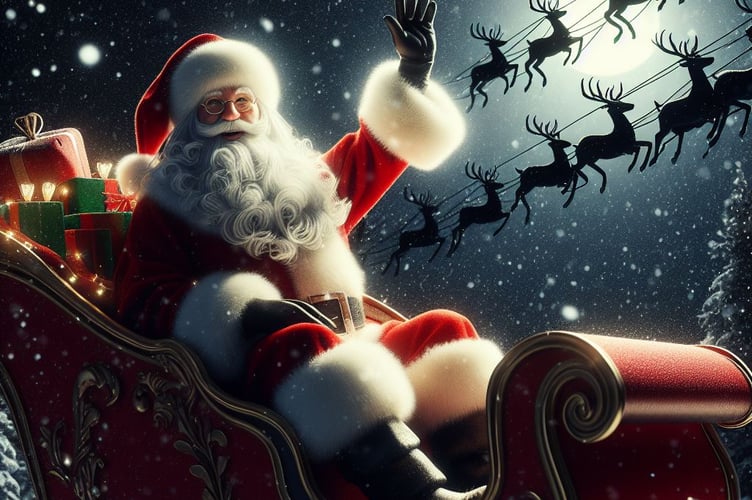 Father Christmas waving from his sleigh - Bing AI