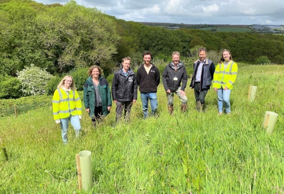 Jess Dudley (National Highways), Lisa Goodall (Environment Agency Cornwall Catchment Co-ordinator), Tom Shelley (Cornwall Wildlife Trust Conservation Manager), Conor Kendrew (CWT Farm & Woodland Advisor), Martyn Alvey (Cornwall Council Environment and Climate Change Lead), Stephen Morgan (Cornwall Council Farm Estates Team Lead, Jodie Inman (National Highways)