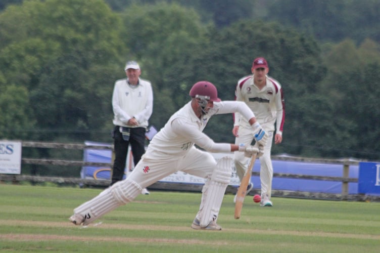 Werrington batsman Ben Smeeth, who also took 2-18 from nine overs with the ball, plays forward during his knock of 44 against Wadebridge on Saturday. Picture: Paul Hamlyn