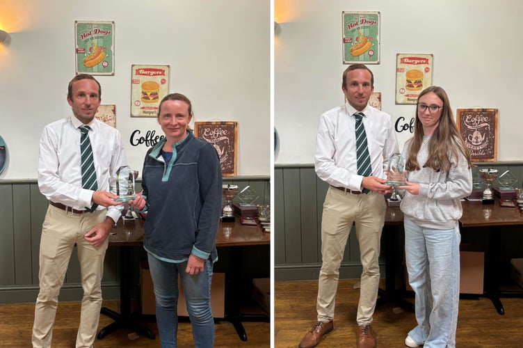 Left: Sally Ashford receives her Ladies' Player of the Year award, while right, Evie Clarke was the standout in the soft ball matches. Pictures: Holsworthy CC