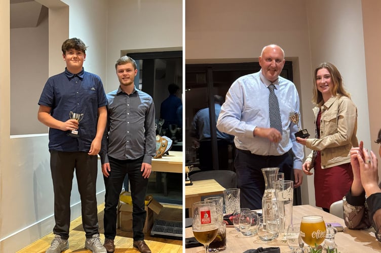 Jack Gill (left) won Charlie Edwards' captain's player of the year award, while Amelia Vernon was the bowler of the year in the women's/girls team. She is pictured with their coach, Richard Centini. Pictures: St Minver Cricket Club