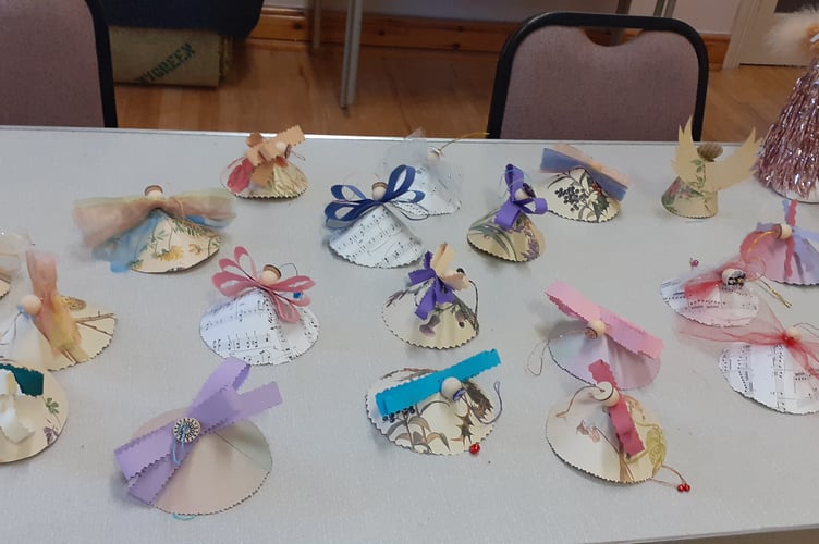 The completed angels made at the November meeting of the Lezant WI